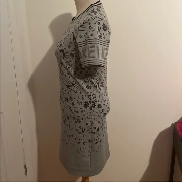 Kenzo Designer T-Shirt Dress Grey Logo Short Sleeve size L - Picture 8 of 10